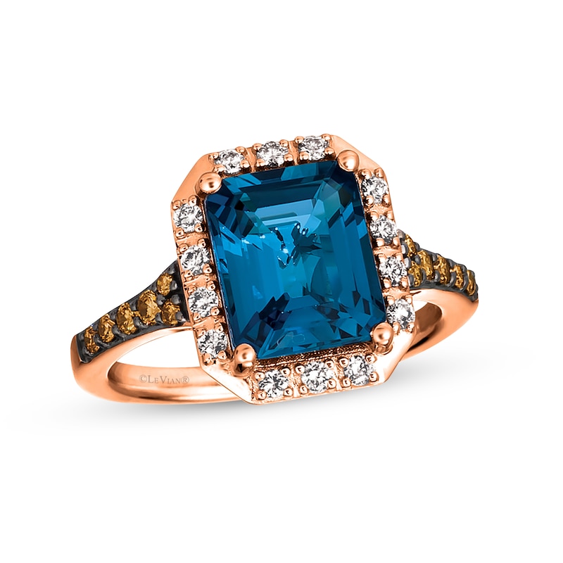 Le Vian  Blue Topaz & Diamond Ring 3/8 ct tw Diamonds 14K Strawberry Gold