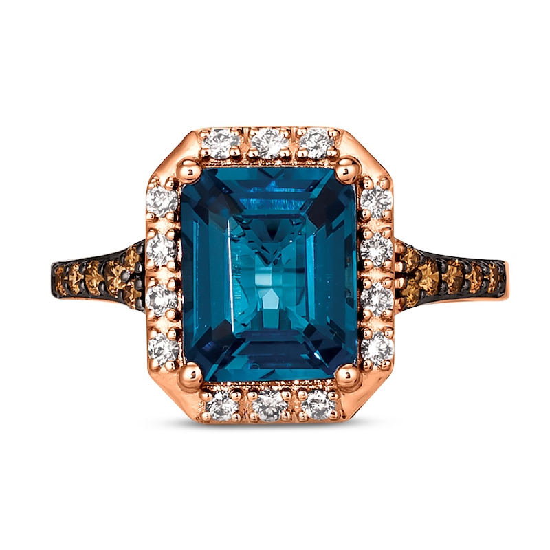 Le Vian  Blue Topaz & Diamond Ring 3/8 ct tw Diamonds 14K Strawberry Gold