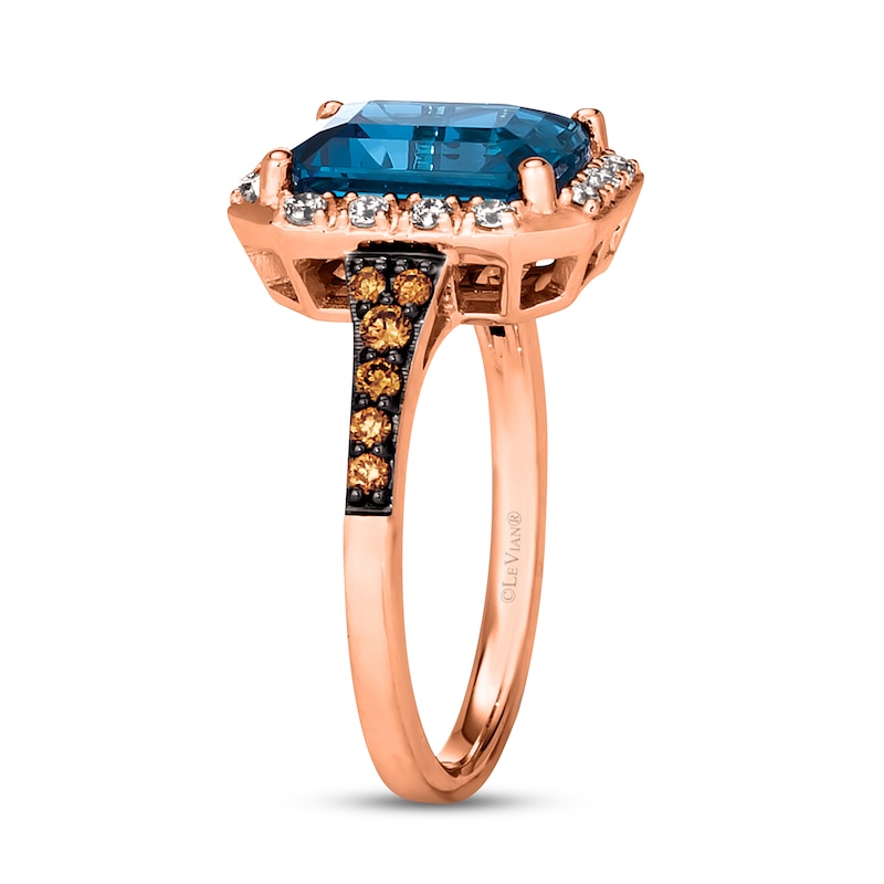 Le Vian  Blue Topaz & Diamond Ring 3/8 ct tw Diamonds 14K Strawberry Gold