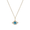 Blue Topaz & Diamond Evil Eye Necklace 1/15 ct tw Round-Cut 10K Yellow Gold 18"
