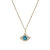 Thumbnail Image 1 of Blue Topaz & Diamond Evil Eye Necklace 1/15 ct tw Round-Cut 10K Yellow Gold 18&quot;