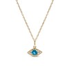 Thumbnail Image 0 of Blue Topaz & Diamond Evil Eye Necklace 1/15 ct tw Round-Cut 10K Yellow Gold 18"