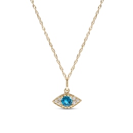 Blue Topaz & Diamond Evil Eye Necklace 1/15 ct tw Round-Cut 10K Yellow Gold 18"