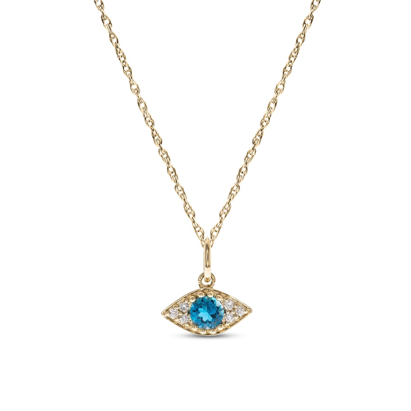 Blue Topaz & Diamond Evil Eye Necklace 1/15 ct tw Round-Cut 10K Yellow Gold 18"