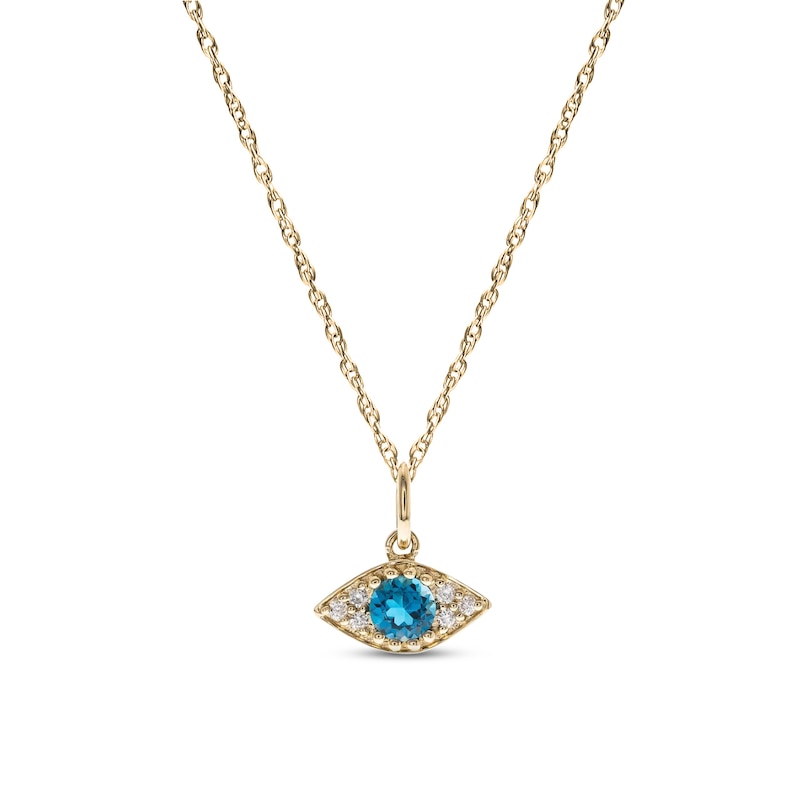 Main Image 1 of Blue Topaz & Diamond Evil Eye Necklace 1/15 ct tw Round-Cut 10K Yellow Gold 18&quot;