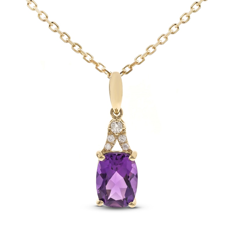 Main Image 1 of Amethyst & Diamond Necklace 1/20 ct tw Cushion/Round-Cut 10K Yellow Gold 18&quot;