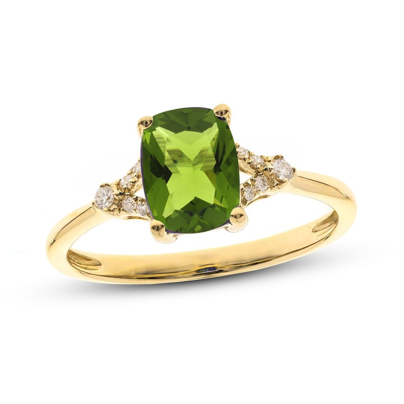 Main Image 1 of Peridot & Diamond Ring 1/20 ct tw Cushion/Round-Cut 10K Yellow Gold