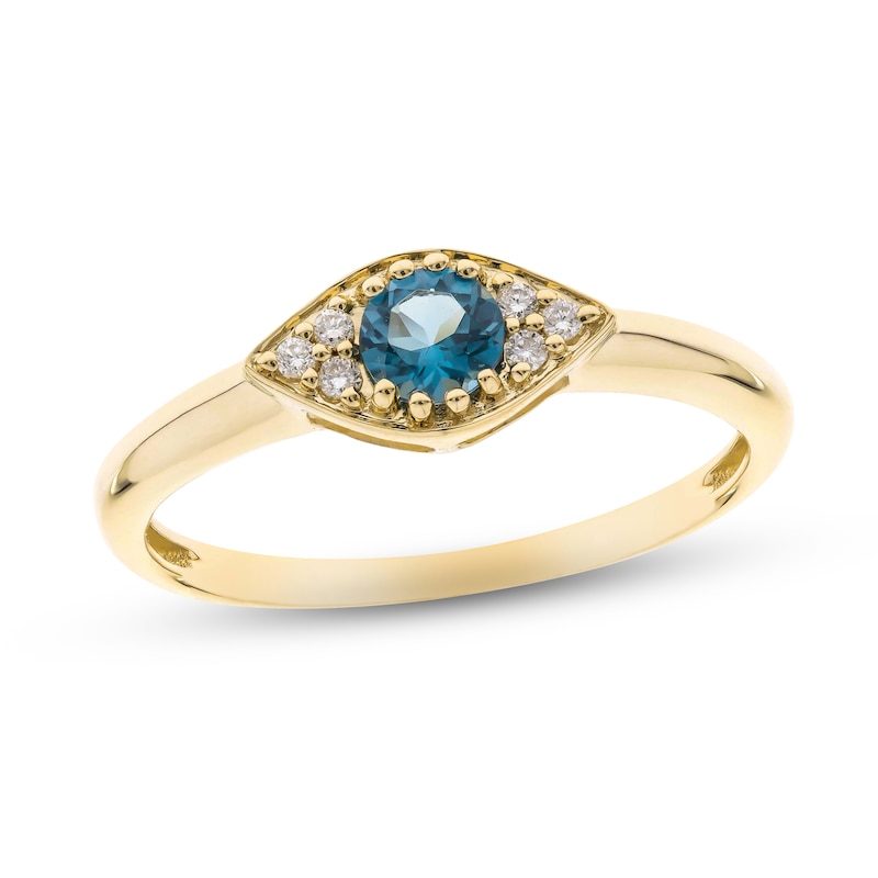 Main Image 1 of Blue Topaz & Diamond Evil Eye Ring 1/20 ct tw Round-Cut 10K Yellow Gold