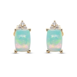 Ethiopian Opal & Diamond Earrings 1/20 ct tw Cushion/Round-Cut 10K Yellow Gold