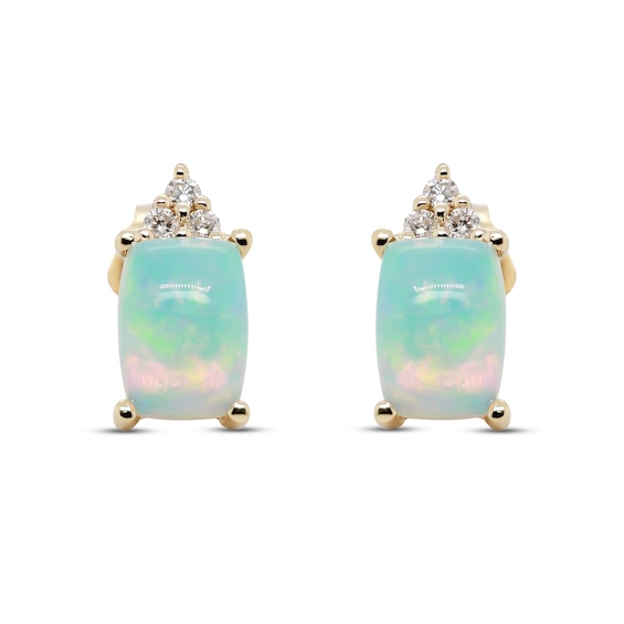Opal & Diamond Earrings 1/20 ct tw Cushion/Round-Cut 10K Yellow Gold