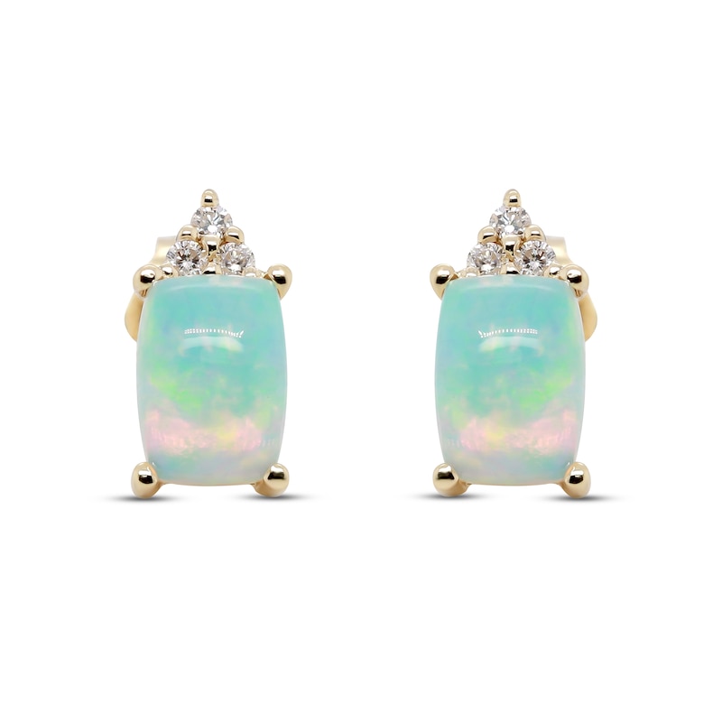Main Image 1 of Ethiopian Opal & Diamond Earrings 1/20 ct tw Cushion/Round-Cut 10K Yellow Gold