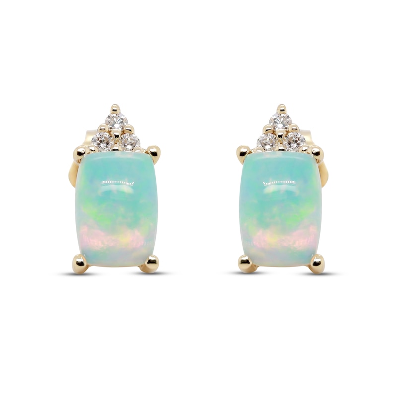 Ethiopian Opal & Diamond Earrings 1/20 ct tw Cushion/Round-Cut 10K Yellow Gold