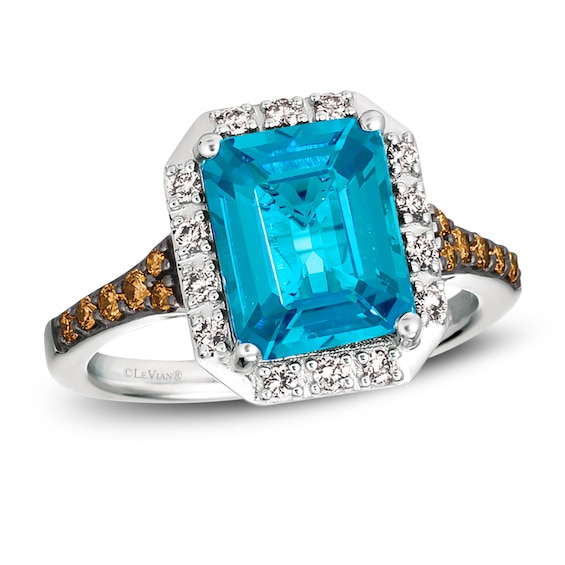 Le Vian Blue Topaz Ring 3/8 ct tw Diamonds 14K Vanilla Gold