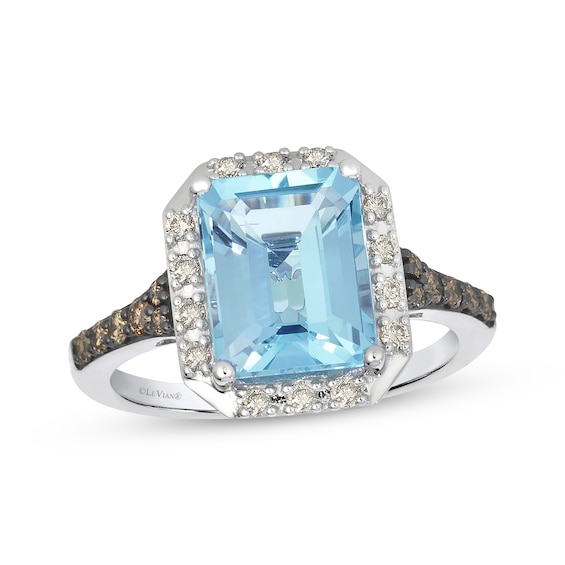 Le Vian Blue Topaz Ring 3/8 ct tw Diamonds 14K Vanilla Gold