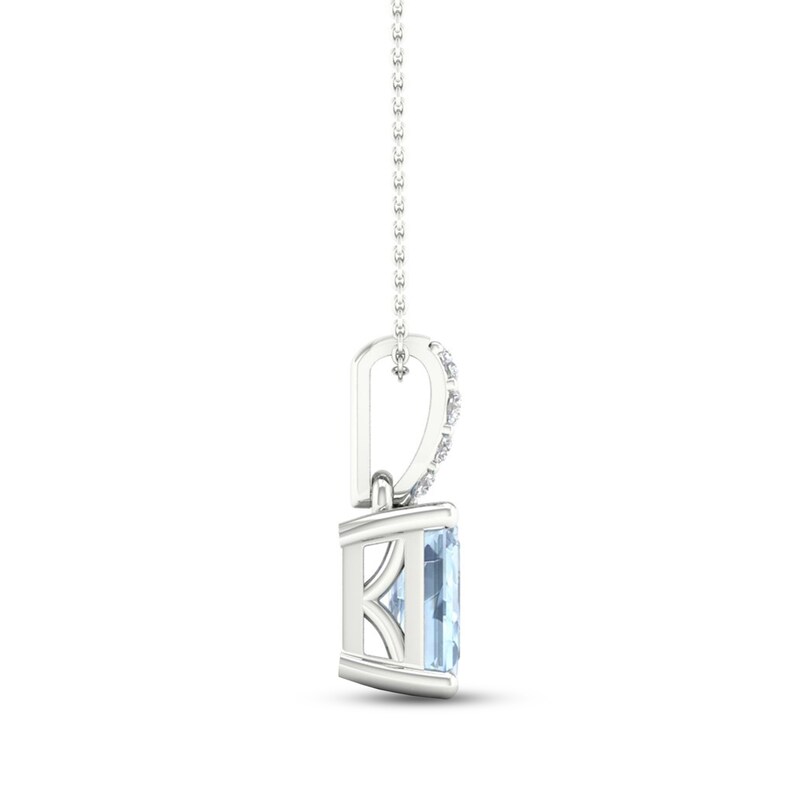 Aquamarine & White Lab-Created Sapphire Necklace Sterling Silver 18"