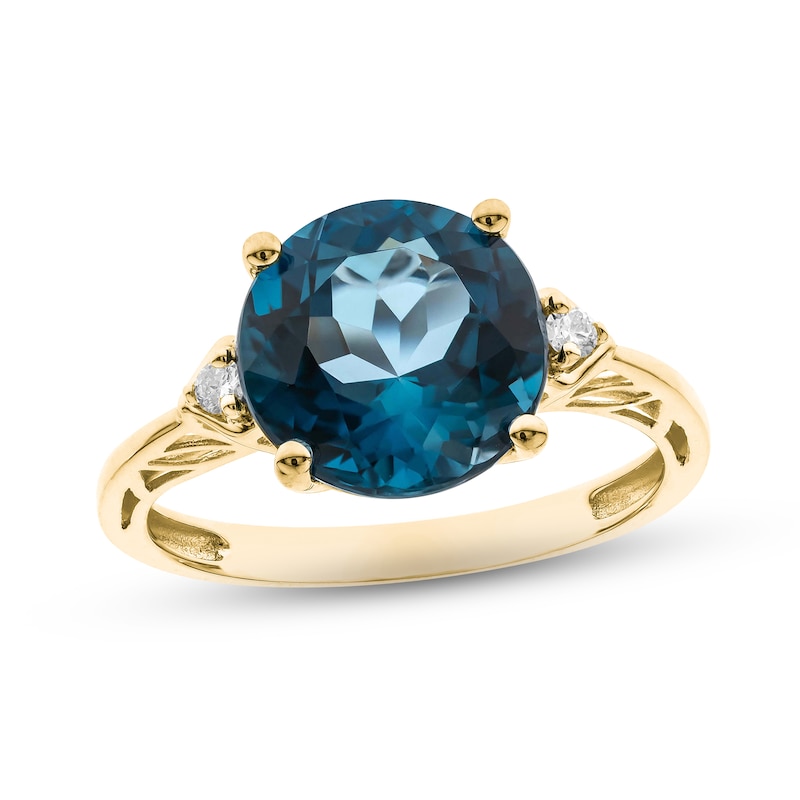 Blue Topaz & Diamond Ring 1/20 ct tw Round-Cut 10K Yellow Gold