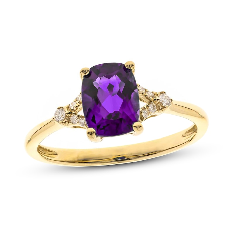 Main Image 1 of Amethyst & Diamond Ring 1/20 ct tw Cushion/Round-Cut 10K Yellow Gold