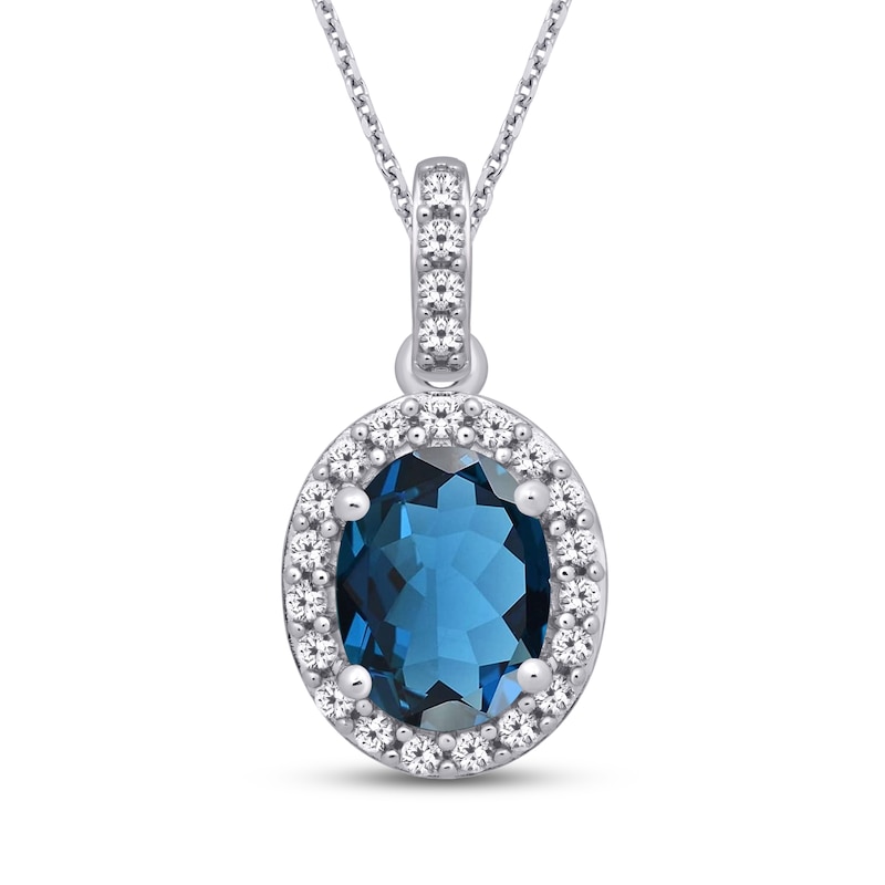 Blue Topaz & White Lab-Created Sapphire Necklace Sterling Silver 18"