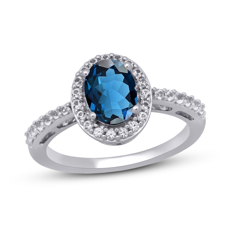 Main Image 1 of Blue Topaz & White Lab-Created Sapphire Ring Sterling Silver