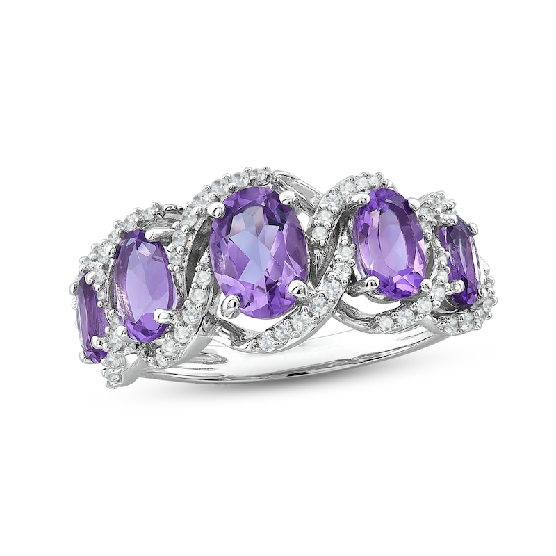Main Image 1 of Amethyst & White Lab-Created Sapphire Five-Stone Ring Sterling Silver