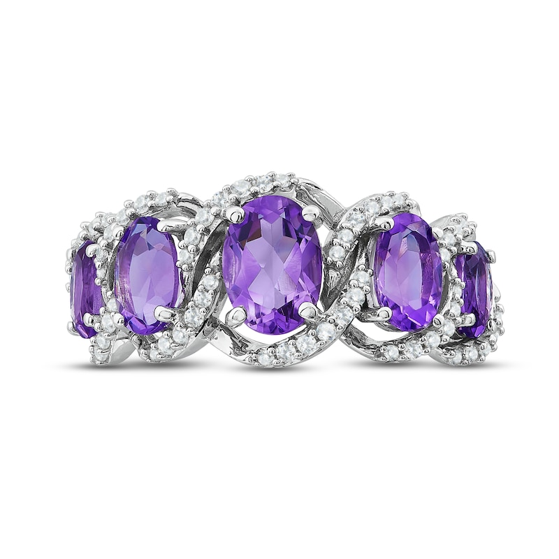 Main Image 3 of Amethyst & White Lab-Created Sapphire Five-Stone Ring Sterling Silver