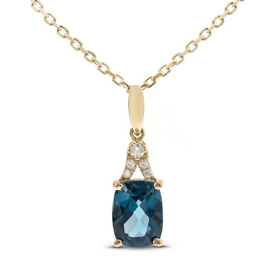 London Blue Topaz & Diamond Necklace 1/20 ct tw Cushion/Round-Cut 10K Yellow Gold 18"