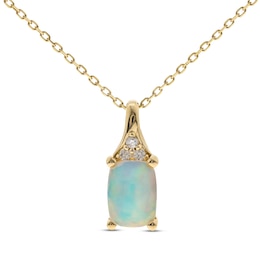 Ethiopian Opal & Diamond Necklace 1/20 ct tw Cushion & Round-Cut 10K Yellow Gold 18"