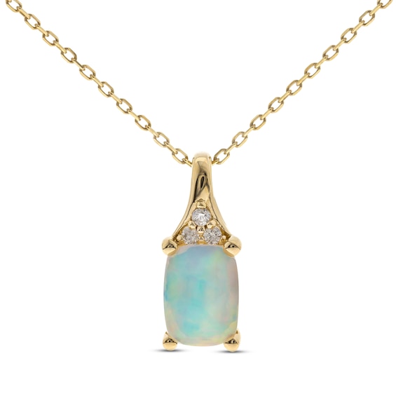 Opal & Diamond Necklace 1/20 ct tw Cushion & Round-Cut 10K Yellow Gold 18"