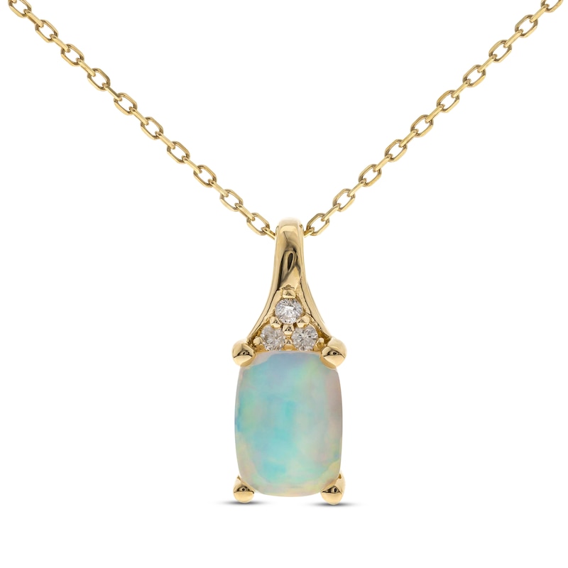 Ethiopian Opal & Diamond Necklace 1/20 ct tw Cushion & Round-Cut 10K Yellow Gold 18"