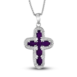 Amethyst & Diamond Cross Necklace Sterling Silver 18"