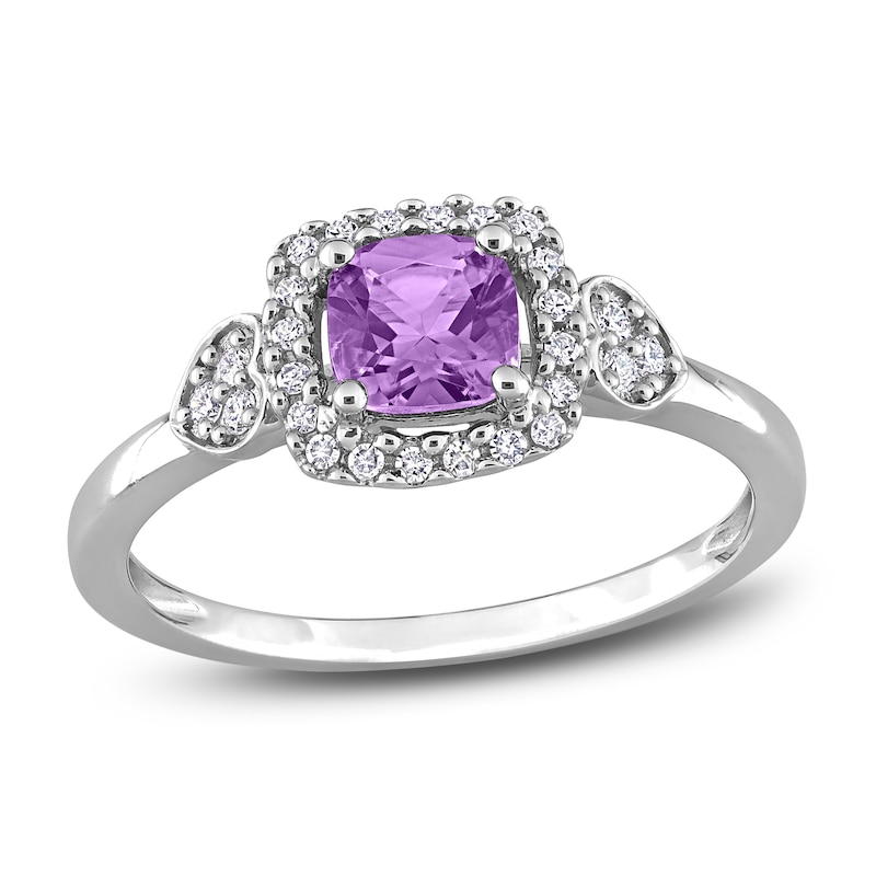 Main Image 1 of Amethyst & Diamond Promise Ring 1/10 ct tw Cushion/Round-Cut Sterling Silver