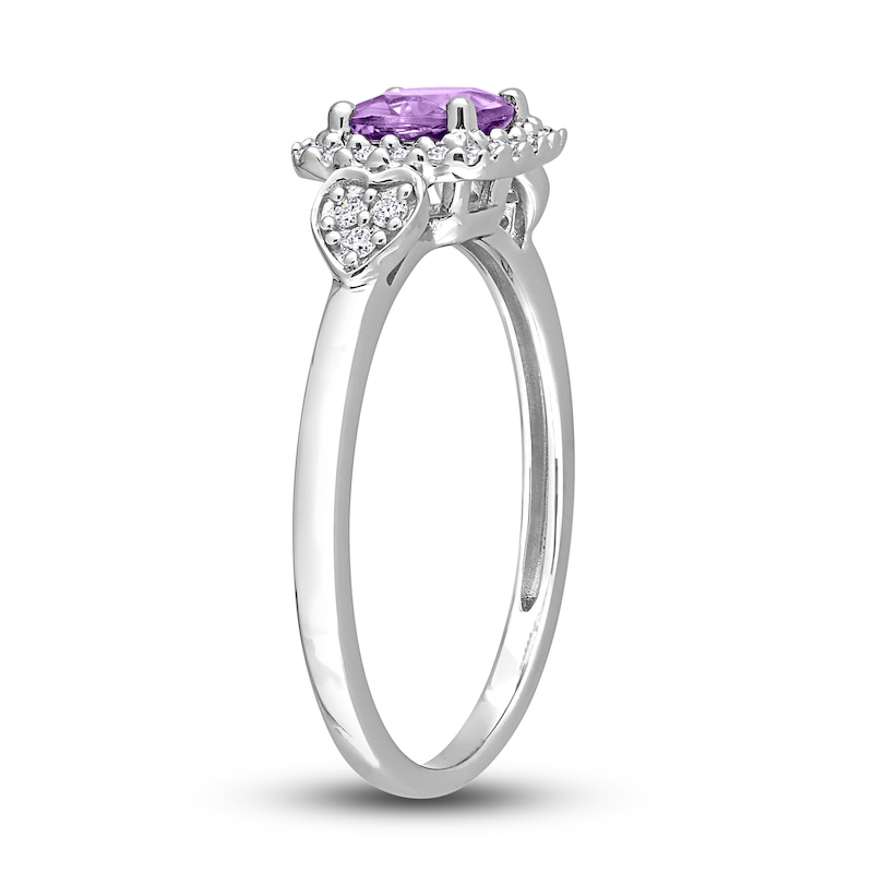 Main Image 3 of Amethyst & Diamond Promise Ring 1/10 ct tw Cushion/Round-Cut Sterling Silver