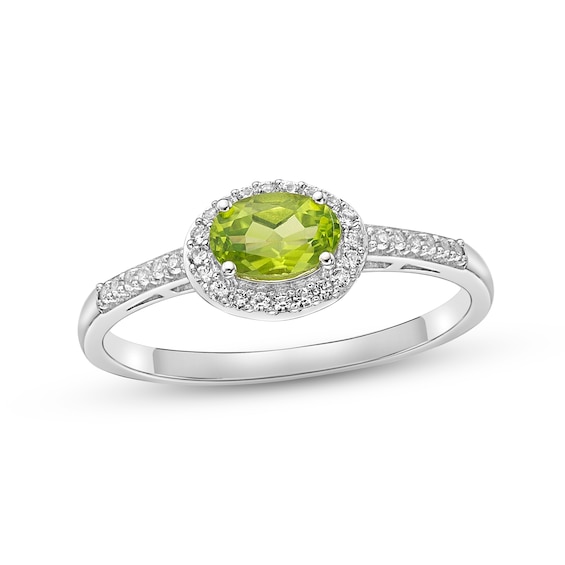 Peridot & White Lab-Created Sapphire Ring Sterling Silver