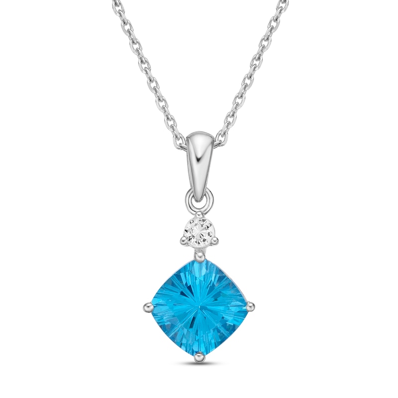Luminous Cut Blue & White Topaz Necklace Sterling Silver 18"