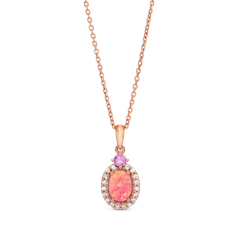 Pink Lab-Created Opal, Pink & White Lab-Created Sapphire Necklace 10K Rose Gold 18"