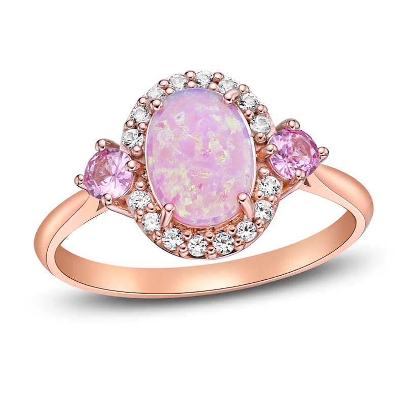 roterend Sluier Oxide Pink Lab-Created Opal, Pink & White Lab-Created Sapphire Ring 10K Rose Gold  | Kay