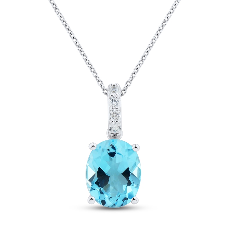 Main Image 1 of Swiss Blue Topaz & White Lab-Created Sapphire Necklace Sterling Silver 18&quot;