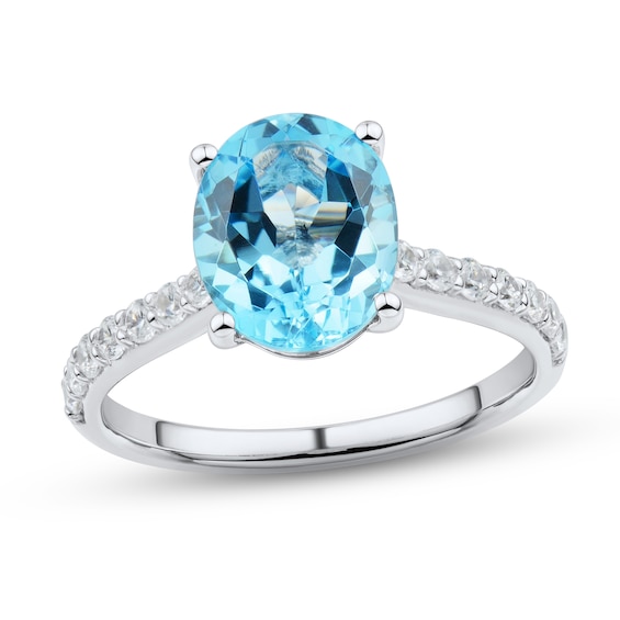 Swiss Blue Topaz & White Lab-Created Sapphire Ring Sterling Silver