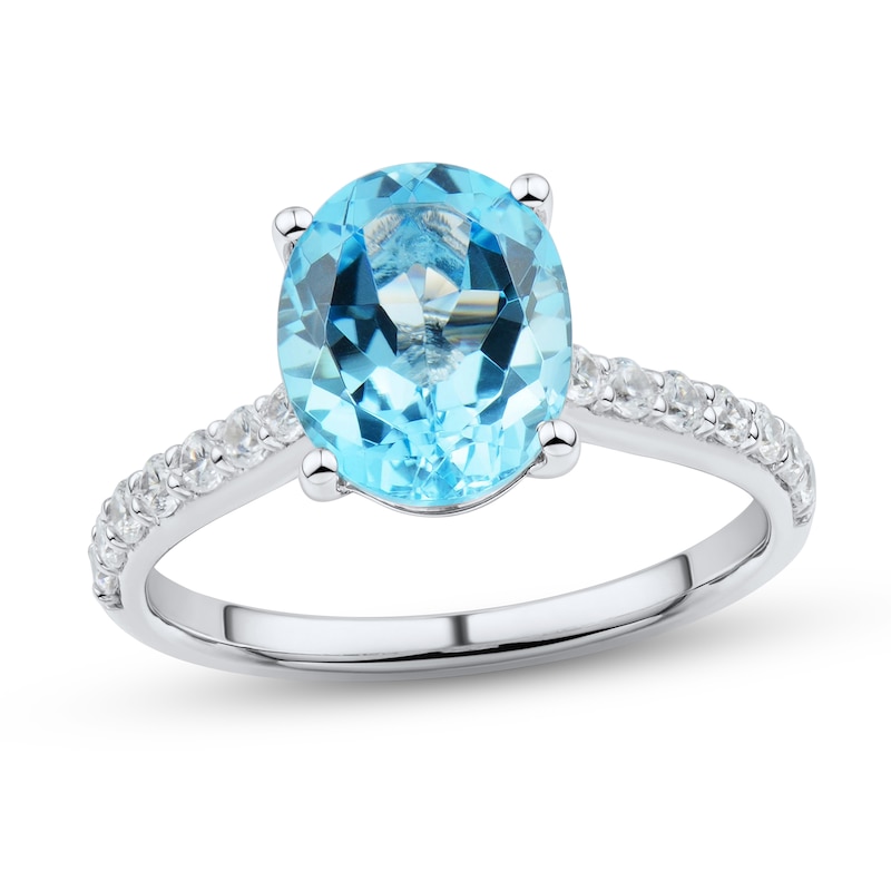 Swiss Blue Topaz & Diamond Ring Sterling Silver