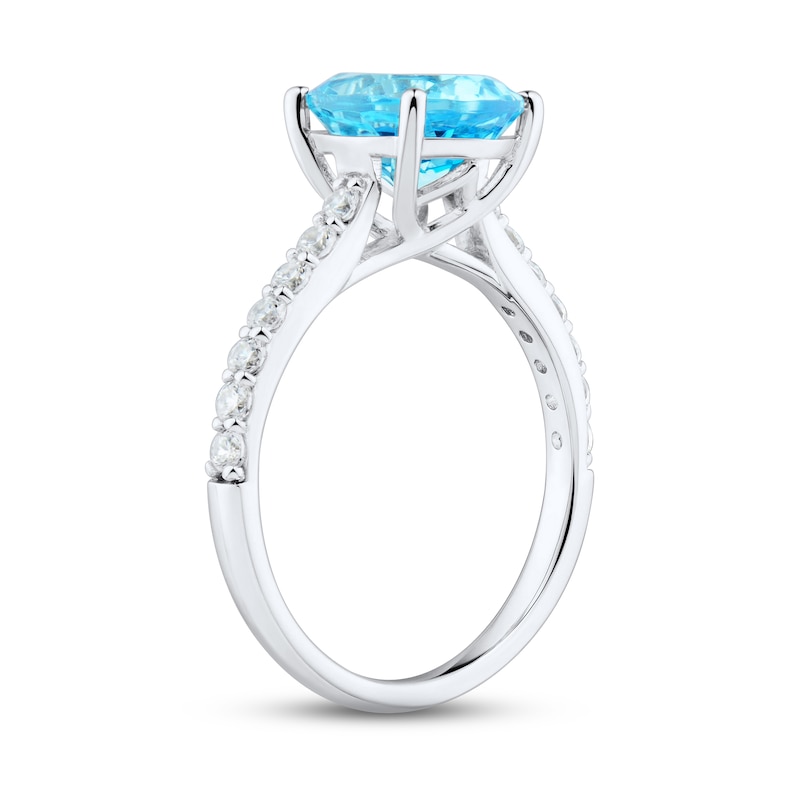 Main Image 2 of Swiss Blue Topaz & White Lab-Created Sapphire Ring Sterling Silver