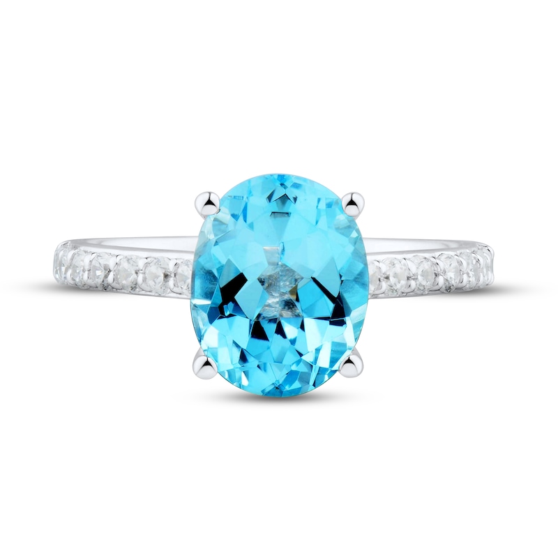 Main Image 3 of Swiss Blue Topaz & White Lab-Created Sapphire Ring Sterling Silver