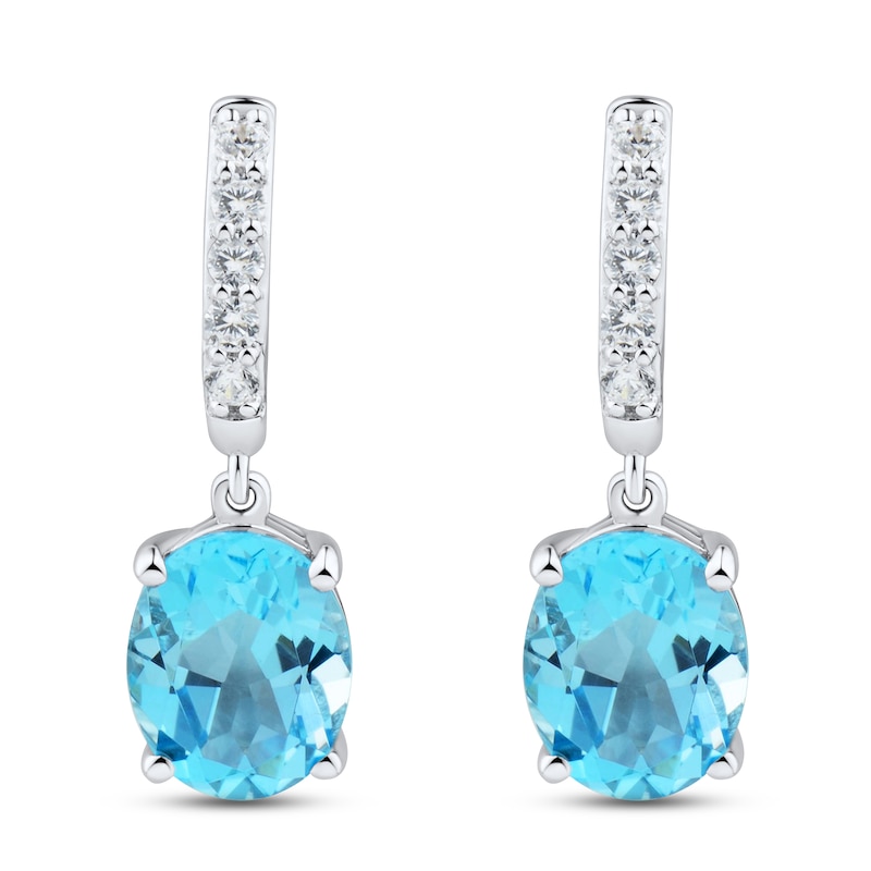 Main Image 2 of Swiss Blue Topaz & White Lab-Created Sapphire Drop Earrings Sterling Silver
