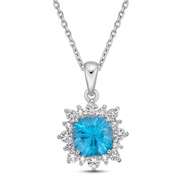 Luminous Cut Swiss Blue Topaz & White Topaz Starburst Necklace Sterling Silver 18&quot;