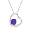 Luminous Cut Amethyst & White Topaz Heart Necklace Sterling Silver 18"