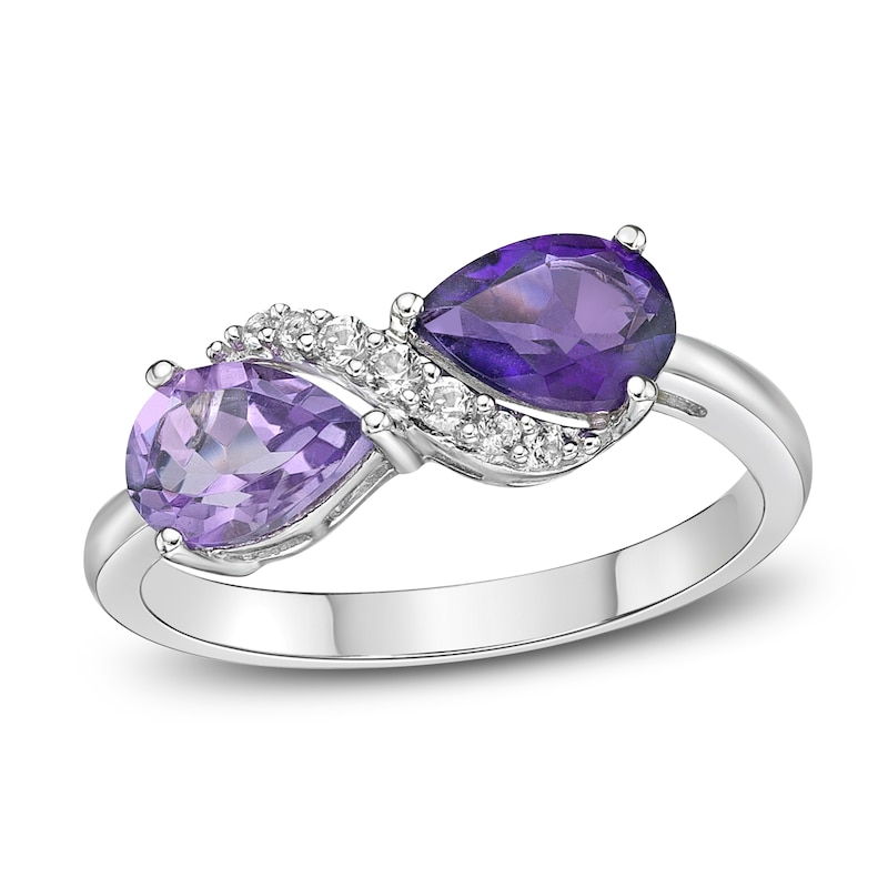 Main Image 1 of Amethyst & White Lab-Created Sapphire Two-Stone Ring Sterling Silver