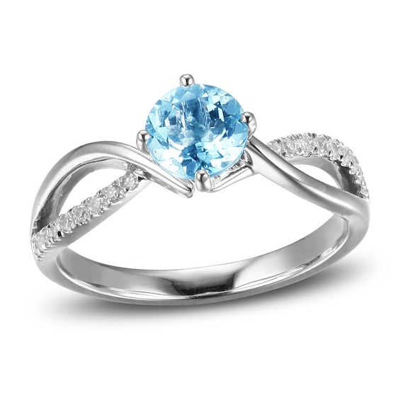Aquamarine & Diamond Promise Ring 1/10 ct tw Round-Cut Sterling Silver