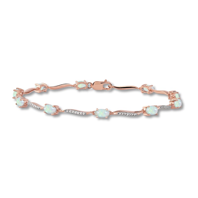 Ethiopian Opal & Diamond Bracelet 10K Rose Gold 7.25"