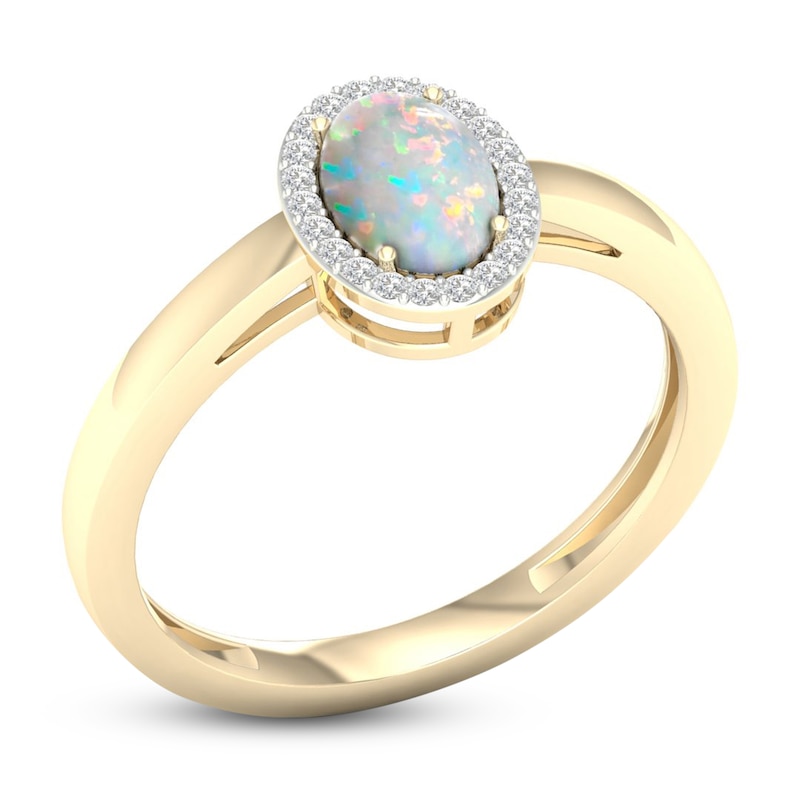 Opal & Diamond Ring 1/20 ct tw Oval, Round-Cut 10K Yellow Gold