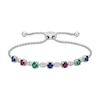 Thumbnail Image 1 of Lab-Created Ruby, Lab-Created Emerald, Blue & White Lab-Created Sapphire Bolo Bracelet Sterling Silver 9.5&quot;