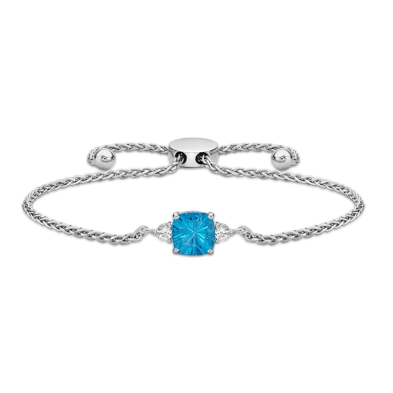 Luminous Cut Swiss Blue Topaz & White Topaz Bolo Bracelet Sterling Silver